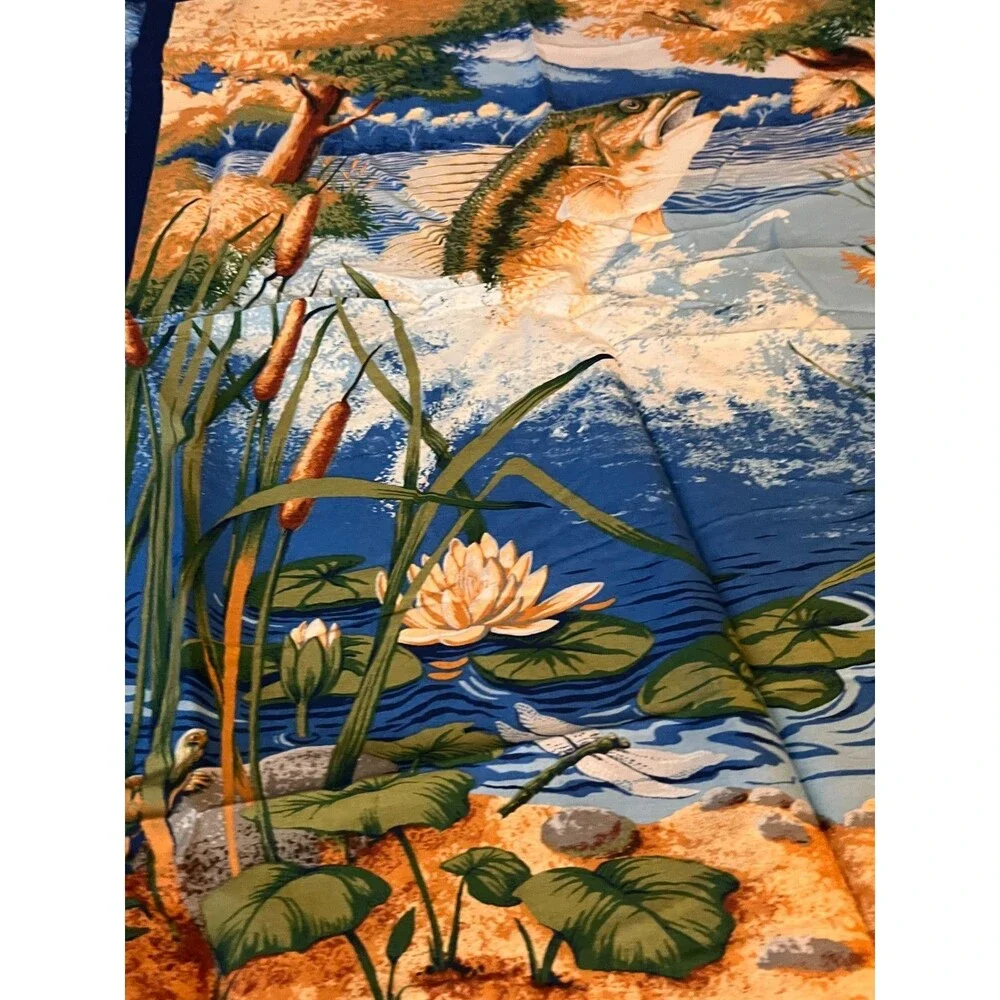 Fishing Tournament Beaver Lake Cotton Sewing Fabric Quilt Panel Nature Outdoor